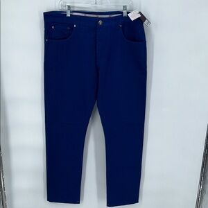 Isaia Napoli Slim Straight Fit Royal Blue Twill Cotton Jeans Eu 54 R